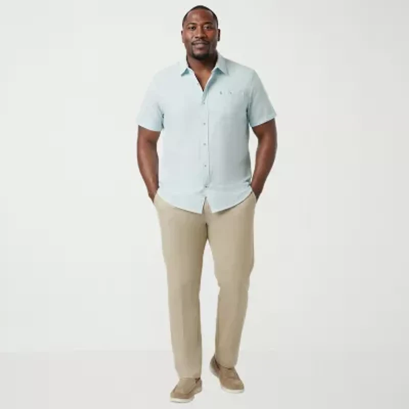 IZOD Dockside Chambray Mens Short Sleeve Classic Fit Big and Tall Button-Down Shirt