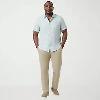 IZOD Dockside Chambray Mens Short Sleeve Classic Fit Big and Tall Button-Down Shirt