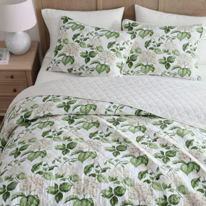 Martha Stewart Hydrangea Floral Easy Care Quilt Set