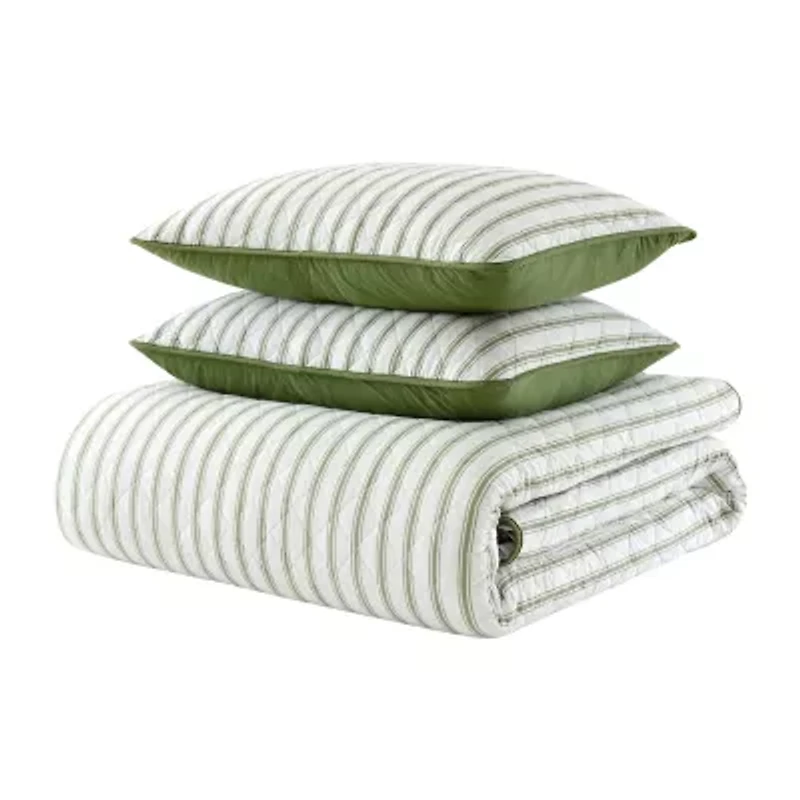 Martha Stewart Core Ticking Stripe Easy Care Quilt Set