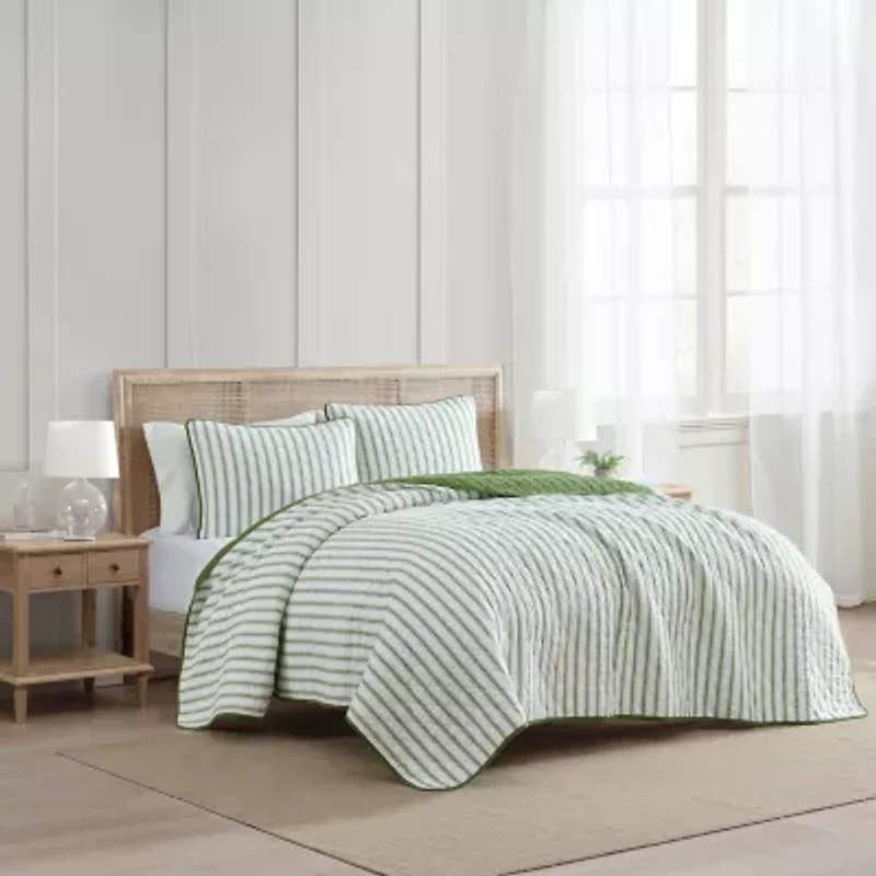 Martha Stewart Core Ticking Stripe Easy Care Quilt Set