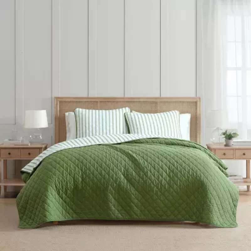 Martha Stewart Core Ticking Stripe Easy Care Quilt Set