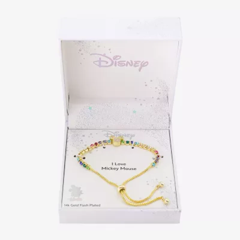 Disney Classics Womens Cubic Zirconia 10K Gold Over Brass Mickey Mouse Bolo Bracelet