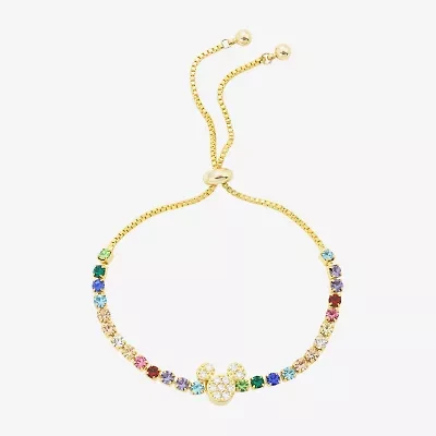 Disney Classics Womens Cubic Zirconia 10K Gold Over Brass Mickey Mouse Bolo Bracelet