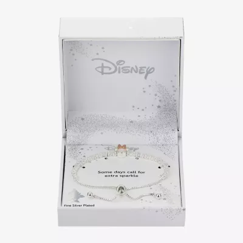 Disney Classics Womens Cubic Zirconia 14k Rose Gold Over Brass Minnie Mouse Bolo Bracelet