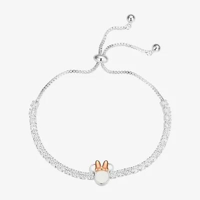 Disney Classics Womens Cubic Zirconia 14k Rose Gold Over Brass Minnie Mouse Bolo Bracelet