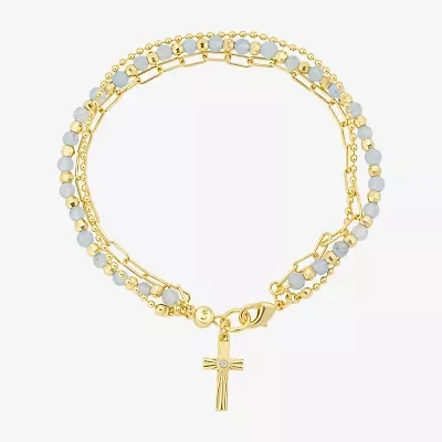 Footnotes Multi Strand Charm Womens Blue Quartz 10K Gold Over Brass Cross Strand Bracelet