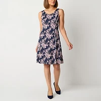 Perceptions Womens Round Neck Sleeveless Floral Jacket Dress