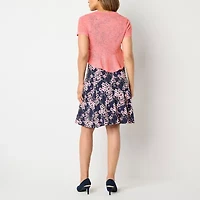 Perceptions Womens Round Neck Sleeveless Floral Jacket Dress