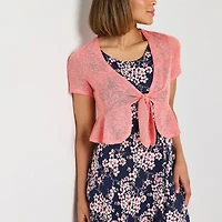 Perceptions Womens Round Neck Sleeveless Floral Jacket Dress