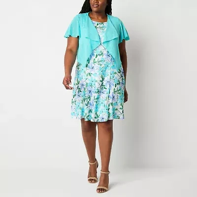 Perceptions Womens Plus Floral Jacket Dress