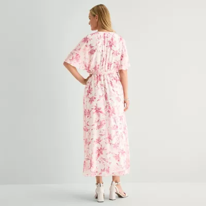 Studio 1 Womens Petite Short Sleeve Floral Maxi Dress