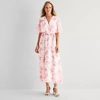 Studio 1 Womens Petite Short Sleeve Floral Maxi Dress