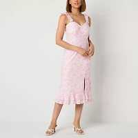 Perceptions Womens Petite Sleeveless Midi Floral Sheath Dress