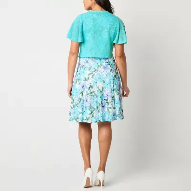 Perceptions Womens Petite Floral Jacket Dress