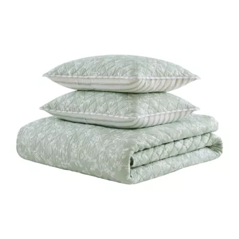 Martha Stewart French Bird Floral Easy Care Quilt Set