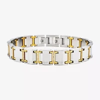 Mens 14K Gold Over Stainless Steel Solid 8 3/4 Inch Link Bracelet