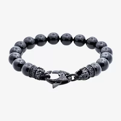 Mens Cubic Zirconia Stainless Steel Beaded Bracelet