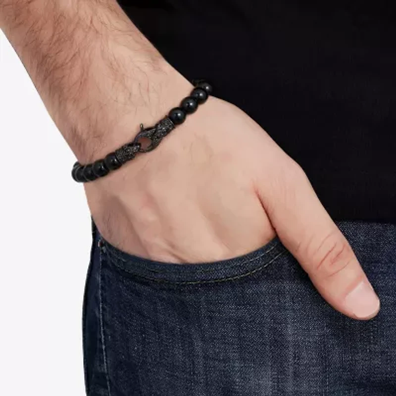 Mens Cubic Zirconia Stainless Steel Beaded Bracelet