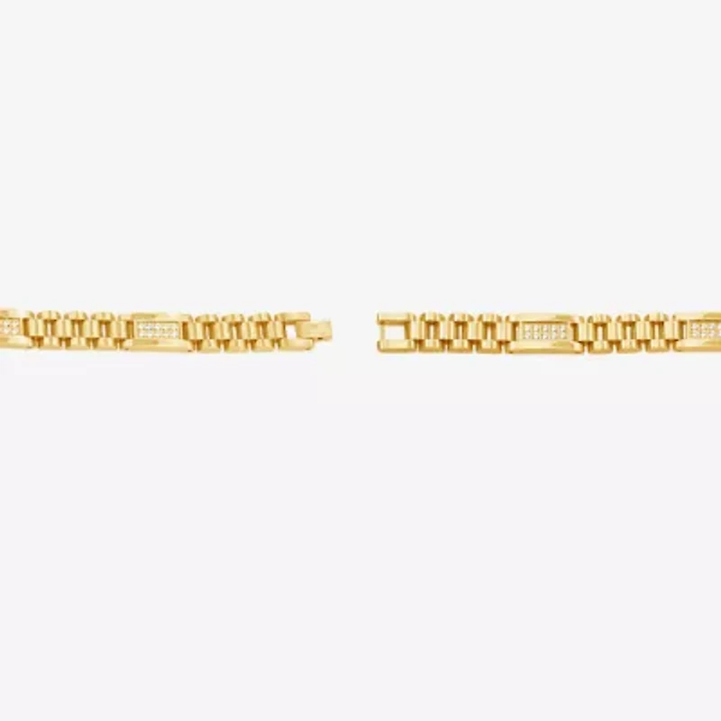 Mens 14K Gold Over Stainless Steel Solid 8 3/4 Inch Link Bracelet