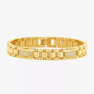 Mens 14K Gold Over Stainless Steel Solid 8 3/4 Inch Link Bracelet