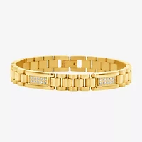 Mens 14K Gold Over Stainless Steel Solid 8 3/4 Inch Link Bracelet