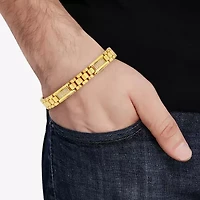 Mens 14K Gold Over Stainless Steel Solid 8 3/4 Inch Link Bracelet