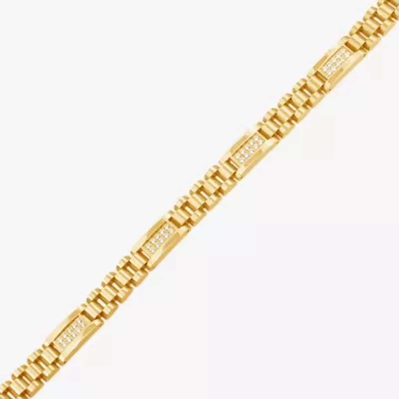 Mens 14K Gold Over Stainless Steel Solid 8 3/4 Inch Link Bracelet