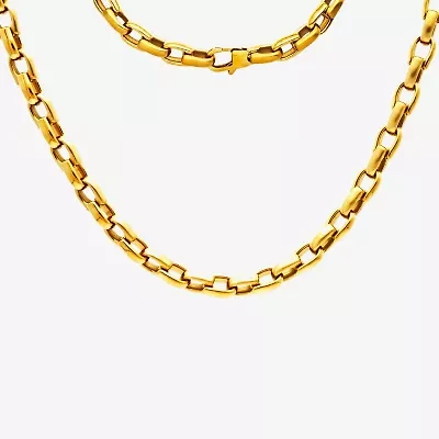 Mens 14K Gold Over Stainless Steel 24 Inch Link Chain Necklace