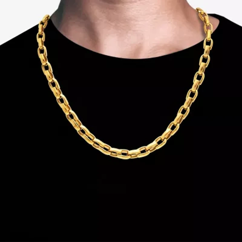 Mens 14K Gold Over Stainless Steel 24 Inch Link Chain Necklace