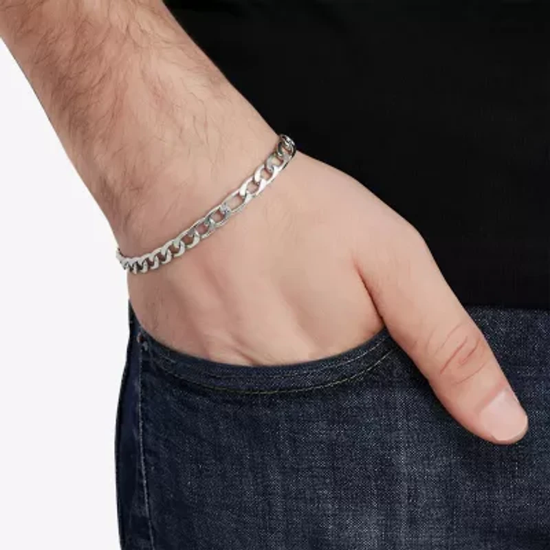 Mens Stainless Steel 8 1/2 Inch Solid Link Chain Bracelet