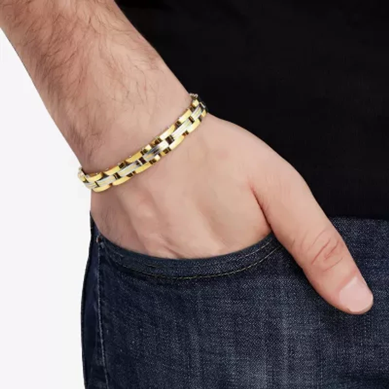 Mens 14K Gold Over Stainless Steel Solid 8 / Inch Link Bracelet