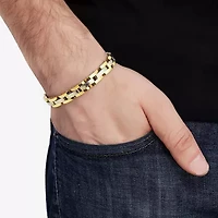 Mens 14K Gold Over Stainless Steel Solid 8 / Inch Link Bracelet