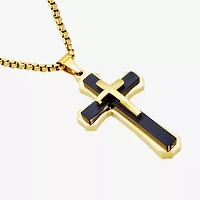 Cross Mens 14K Gold Over Stainless Steel Cross 24 Inch Pendant Necklace