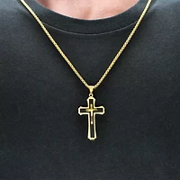 Cross Mens 14K Gold Over Stainless Steel Cross 24 Inch Pendant Necklace