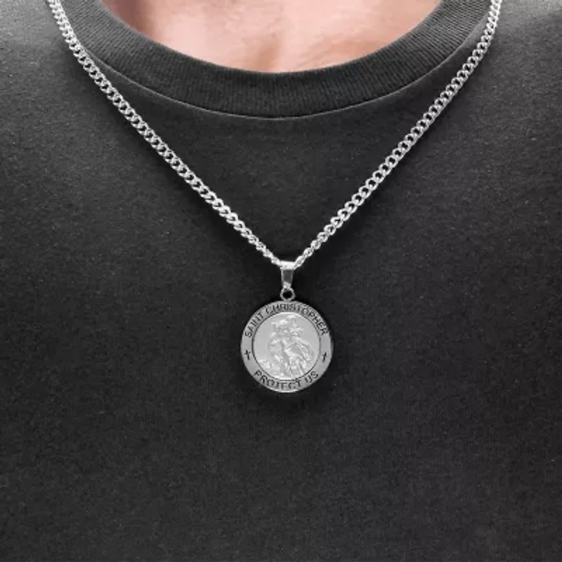 Saint Christopher Mens Stainless Steel 24 Inch Pendant Necklace