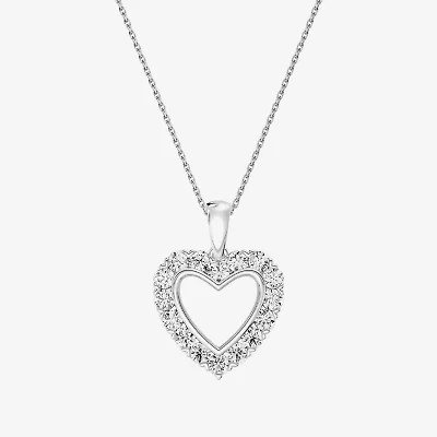 (G / Si1-Si2) Womens 1 CT. T.W. Lab Grown White Diamond Sterling Silver Heart 18 Inch Pendant Necklace