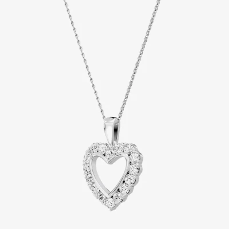 (G / Si1-Si2) Womens 1 CT. T.W. Lab Grown White Diamond Sterling Silver Heart 18 Inch Pendant Necklace