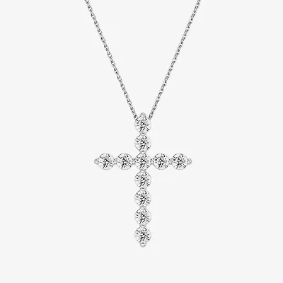 (G / Si1-Si2) Womens 1 CT. T.W. Lab Grown White Diamond Sterling Silver Cross 18 Inch Pendant Necklace