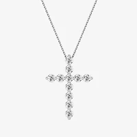 (G / Si1-Si2) Womens 1 CT. T.W. Lab Grown White Diamond Sterling Silver Cross 18 Inch Pendant Necklace