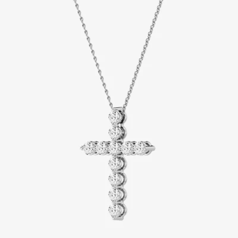 (G / Si1-Si2) Womens 1 CT. T.W. Lab Grown White Diamond Sterling Silver Cross 18 Inch Pendant Necklace