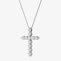 (G / Si1-Si2) Womens 1 CT. T.W. Lab Grown White Diamond Sterling Silver Cross 18 Inch Pendant Necklace