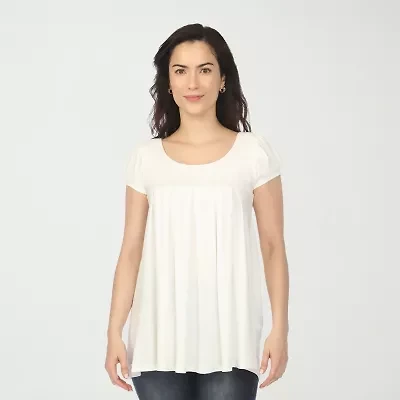 White Mark Cap Sleeve Pleated Womens Crew Neck Short Tunic Top