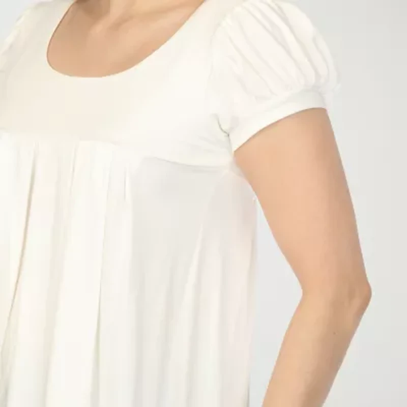 White Mark Cap Sleeve Pleated Womens Crew Neck Short Tunic Top