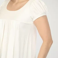 White Mark Cap Sleeve Pleated Womens Crew Neck Short Tunic Top