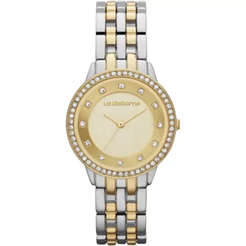 Liz Claiborne® Womens Two-Tone Crystal-Accent Bracelet Watch