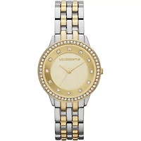 Liz Claiborne® Womens Two-Tone Crystal-Accent Bracelet Watch