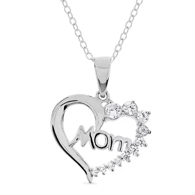 Mom Womens 7/8 CT. T.W. White Cubic Zirconia Sterling Silver Heart 18 Inch Pendant Necklace