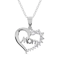 Mom Womens 7/8 CT. T.W. White Cubic Zirconia Sterling Silver Heart 18 Inch Pendant Necklace