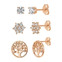 Womens 1 3/4 CT. T.W. Cubic Zirconia 18K Rose Gold Over Silver Sterling Silver 3 Pair Earring Set